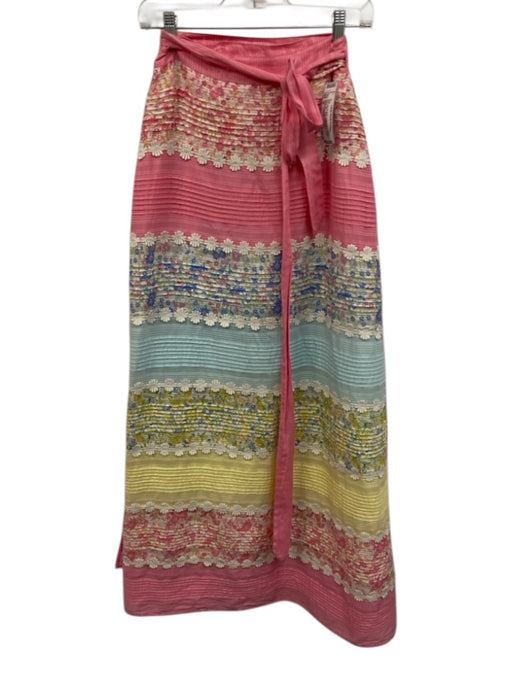 Loveshackfancy Size M Pink, Blue & Multi Cotton Wrap Floral Floral Lace Skirt Pink, Blue & Multi / M