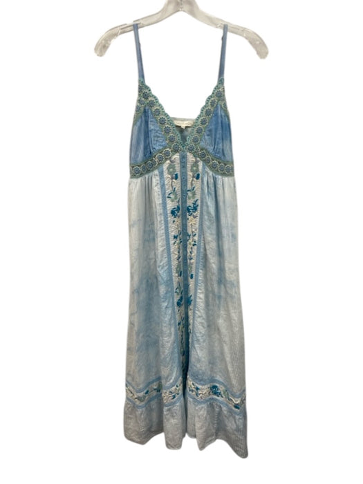 Loveshackfancy Size 8 Blue & White Cotton V Neck Lace Floral Maxi Dress Blue & White / 8