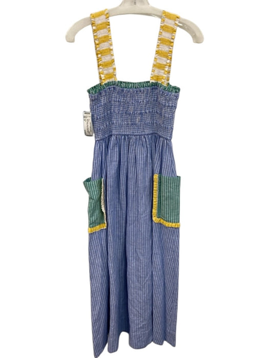 Rhode Size M Blue & Multi Cotton & Linen Smocked Bodice Striped Maxi Dress Blue & Multi / M