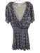 Sundays Size 1 White & Indigo Print Cotton Butterfly V Neck Short Sleeve Dress White & Indigo Print / 1