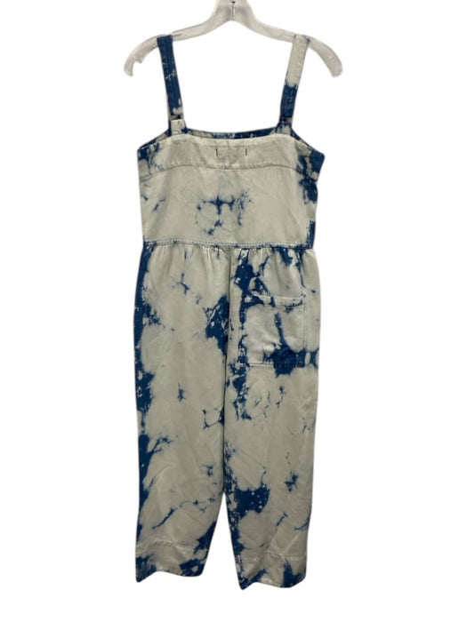 AMO Size M White & Blue Linen & Cotton Tie Dye Pockets Adjustable Strap Jumpsuit White & Blue / M