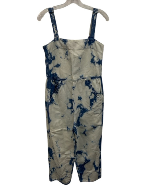 AMO Size M White & Blue Linen & Cotton Tie Dye Pockets Adjustable Strap Jumpsuit White & Blue / M