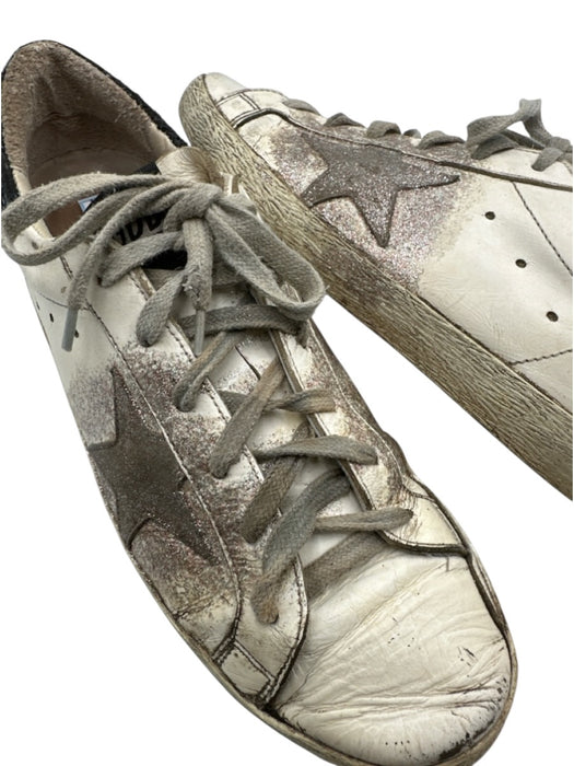 Golden Goose Shoe Size 40 White & Multi Leather Lace Up Glitter Star Motif Shoes White & Multi / 40