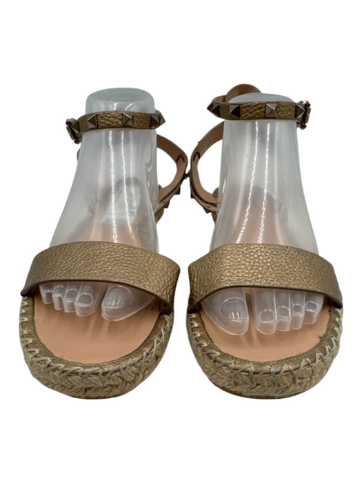 Valentino Garavani Shoe Size 40 Gold Leather Studded Open Toe Espadrille Sandals Gold / 40