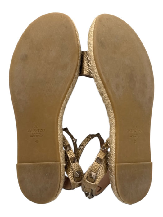 Valentino Garavani Shoe Size 40 Gold Leather Studded Open Toe Espadrille Sandals Gold / 40