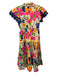 Celia B Size S Cream & Multi Cotton Blend Button Front Ruffle Short Sleeve Dress Cream & Multi / S