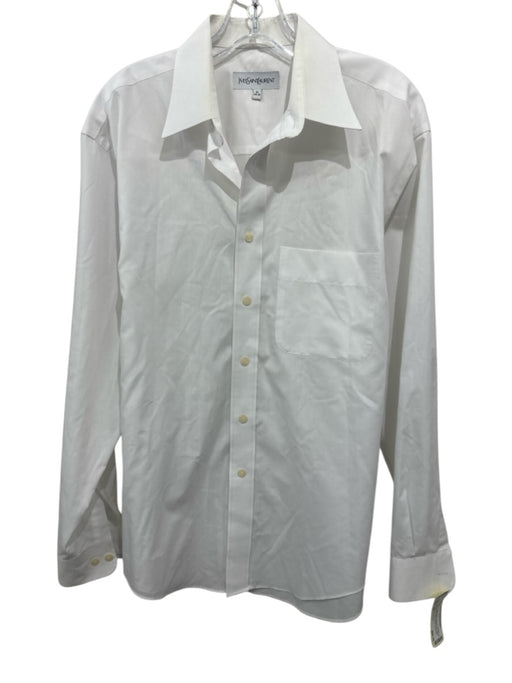 Yves Saint Laurent Size 15 White Cotton Blend Long Sleeve Button Front Top White / 15
