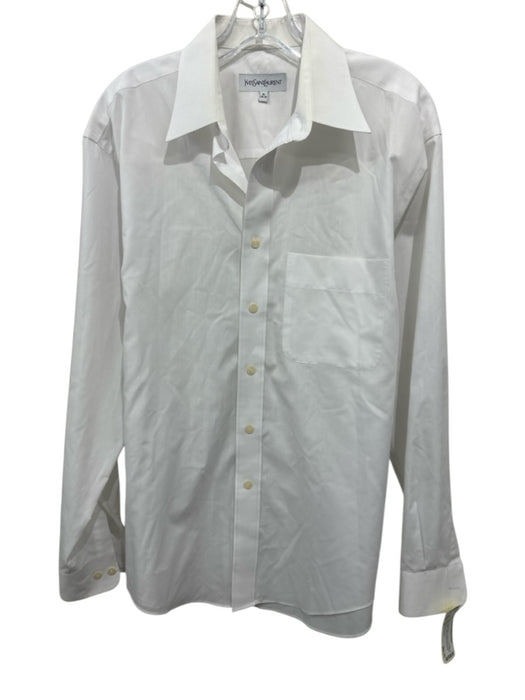Yves Saint Laurent Size 15 White Cotton Blend Long Sleeve Button Front Top White / 15