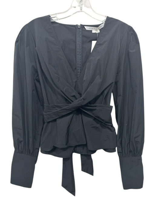 Veronica Beard Size 2 Black Polyester Long Sleeve Wrap Button Cuff Cropped Top Black / 2
