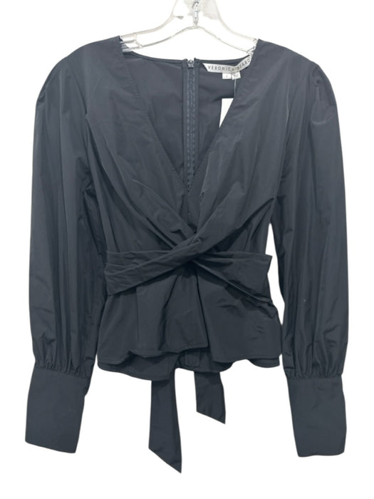 Veronica Beard Size 2 Black Polyester Long Sleeve Wrap Button Cuff Cropped Top Black / 2