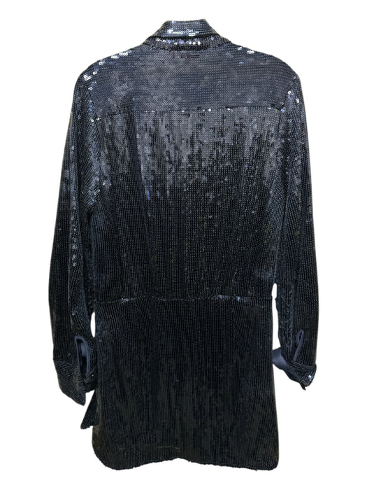 Free People Size L Blue Polyester Blend Sequin Button Down pocket Collar Dress Blue / L