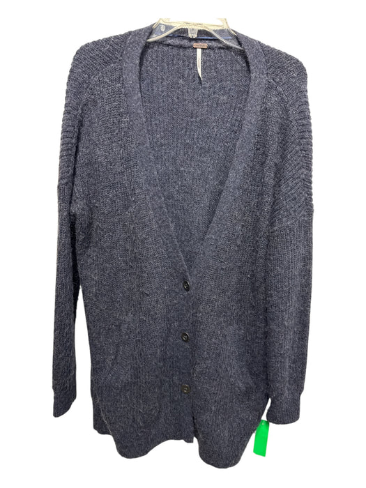 Free People Size S Navy Blue Acrylic Blend Button Front V Neck Cardigan Navy Blue / S