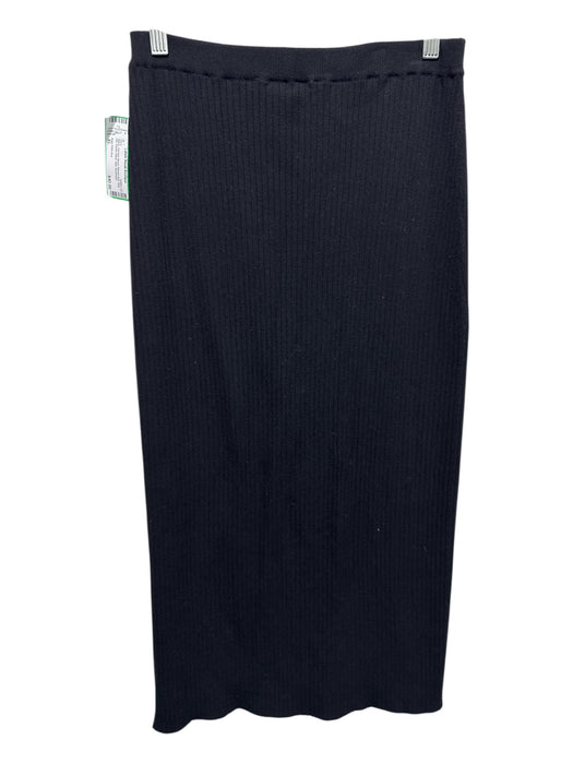 Saks Fifth Ave Size XL Black Viscose Blend Ribbed Knit Side Slit Midi Skirt Black / XL