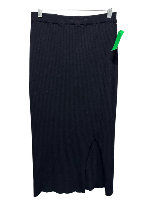 Saks Fifth Ave Size XL Black Viscose Blend Ribbed Knit Side Slit Midi Skirt Black / XL