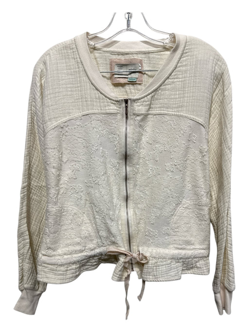 Saturday Sunday Size S Cream Cotton Drawstring Waist Applique Collarless Jacket Cream / S