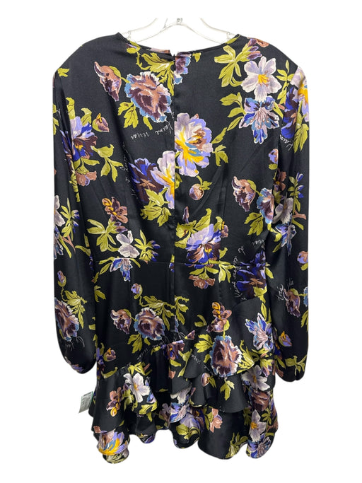 Cinq a Sept Size 12 Black, Green, Multi Polyester Satin Floral Side Tie Dress Black, Green, Multi / 12