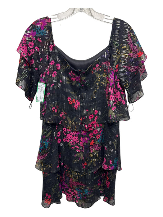 Trina Turk Size S Black, Pink, Green Silk Blend Metallic Thread Floral Dress Black, Pink, Green / S