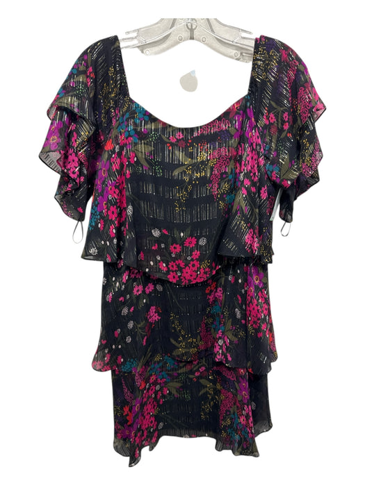 Trina Turk Size S Black, Pink, Green Silk Blend Metallic Thread Floral Dress Black, Pink, Green / S