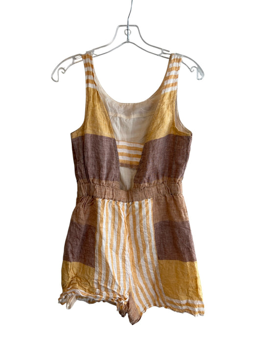 Ett:twa by Anthropologie Size 4 Orange, Brown & White Linen Side Zip Romper Orange, Brown & White / 4