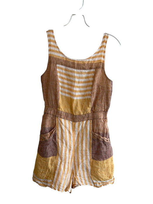 Ett:twa by Anthropologie Size 4 Orange, Brown & White Linen Side Zip Romper Orange, Brown & White / 4