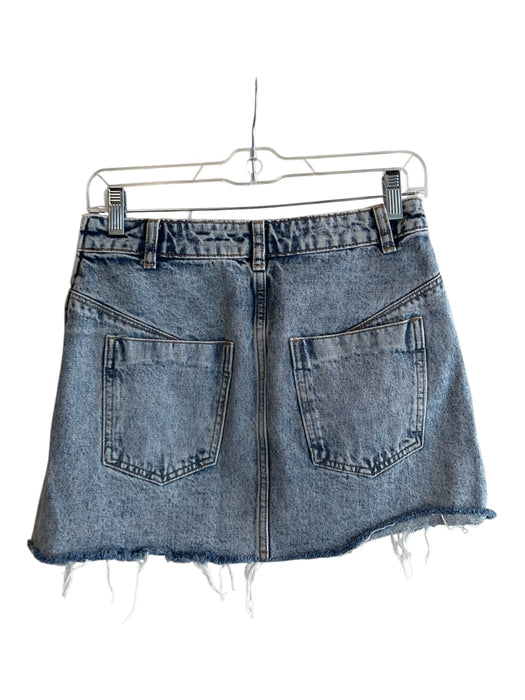 Zara Size XS Light Denim Cotton Blend Side Zip Silver Hardware Raw Hem Skirt Light Denim / XS