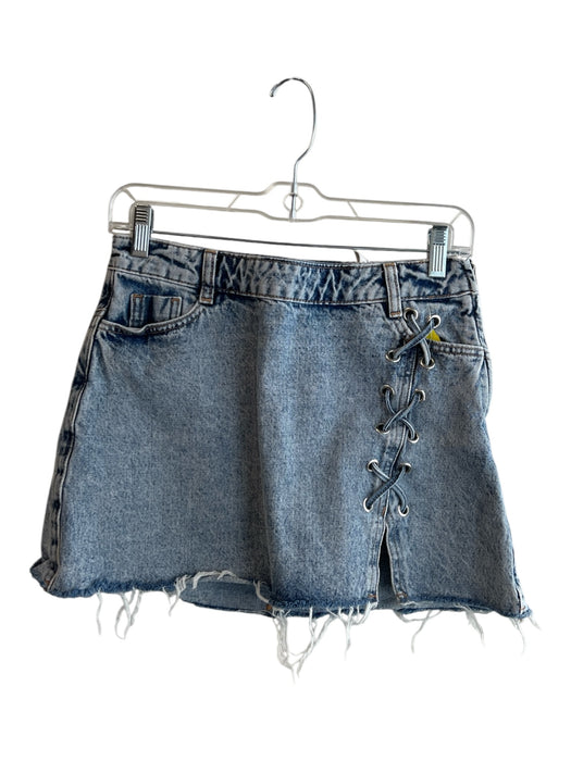 Zara Size XS Light Denim Cotton Blend Side Zip Silver Hardware Raw Hem Skirt Light Denim / XS