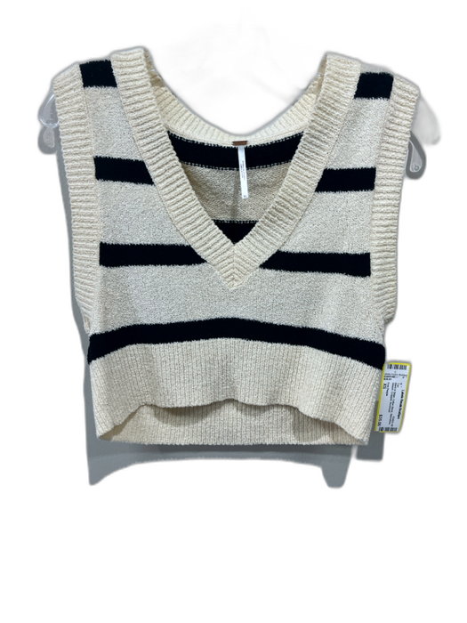 Free People Size XS Black & Beige Cotton Blend Sleeveless Striped Cropped Top Black & Beige / XS