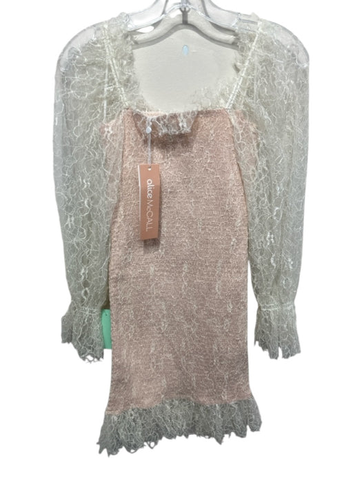 Alice McCall Size 4 White & Beige Nylon Long Lace Sleeve Smocked Bodice Dress White & Beige / 4
