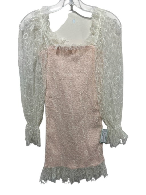 Alice McCall Size 4 White & Beige Nylon Long Lace Sleeve Smocked Bodice Dress White & Beige / 4