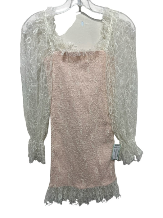 Alice McCall Size 4 White & Beige Nylon Long Lace Sleeve Smocked Bodice Dress White & Beige / 4