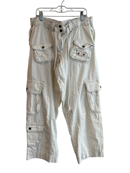 Free People Size S Ivory Cotton Drawstring High Rise Cargo Pockets Jeans Ivory / S