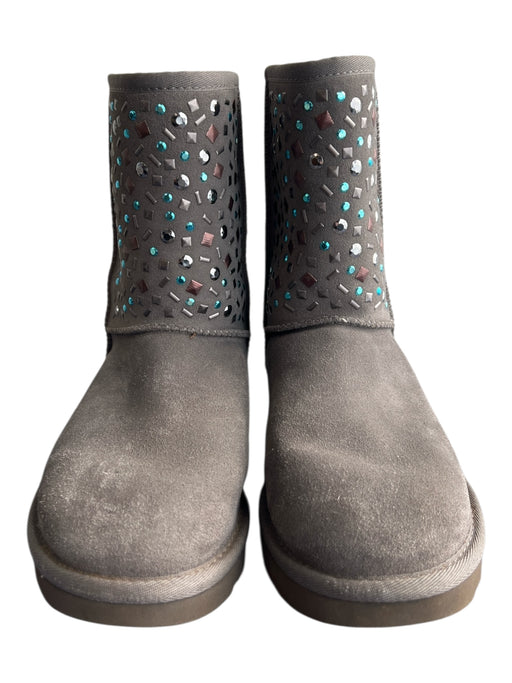 Ugg Shoe Size 8 Gray Leather Suede Sheep Skin Round Toe Rhinestone detail Boots Gray / 8