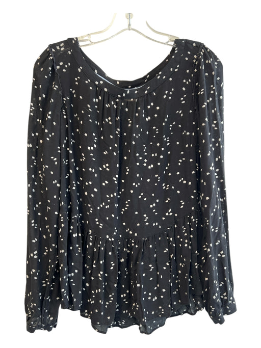 Maeve Size S Black & White Viscose Boat Neck Long Sleeve Ruffle Detail Top Black & White / S