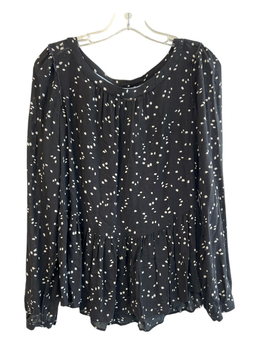 Maeve Size S Black & White Viscose Boat Neck Long Sleeve Ruffle Detail Top Black & White / S