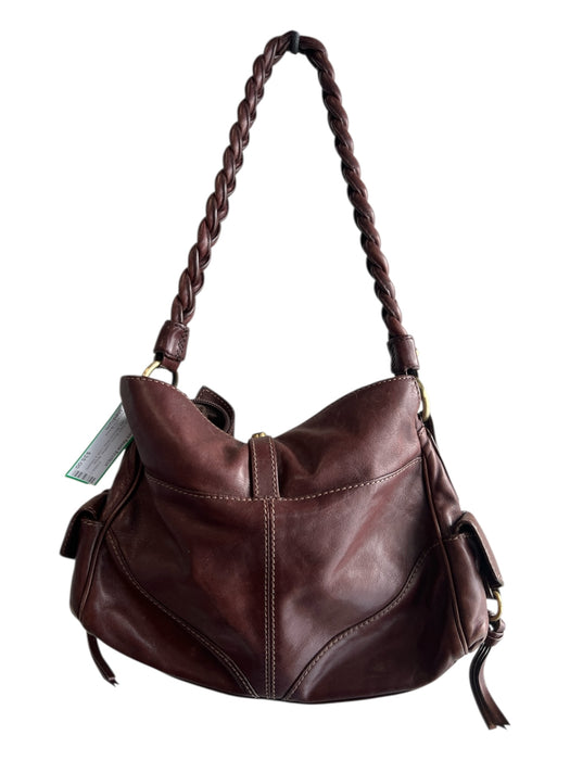 Francesco Biasia Dark Brown Leather Brass Hardware Braided Strap Top Zip Bag Dark Brown / Medium