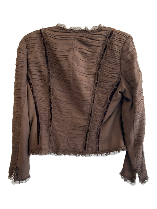 Albert Nipon Size 8 Brown Silk Hook & Eye Round Neck Shoulder Pads Jacket Brown / 8