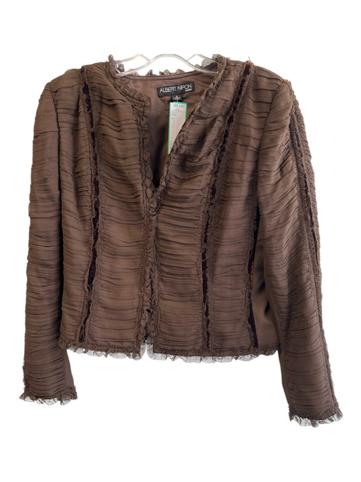 Albert Nipon Size 8 Brown Silk Hook & Eye Round Neck Shoulder Pads Jacket Brown / 8