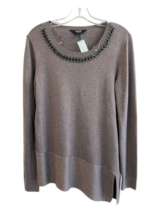 Simply Vera Size S Brown Acrylic Gem Detail Long Sleeve Knit Scoop neck Top Brown / S