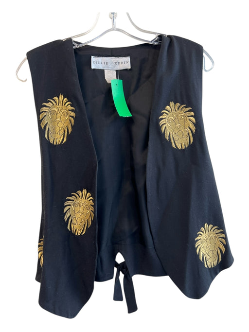 Lillie Rubin Size Est S Black & Gold Rayon Blend V Neck Open Front Vest Top Black & Gold / Est S