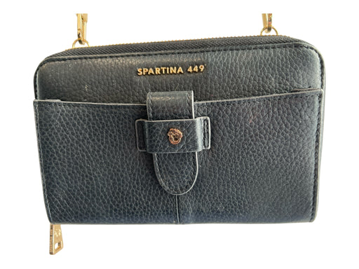 Spartina 449 Black Leather Pebbled Gold Hardware Zip Around Bag Black / Small