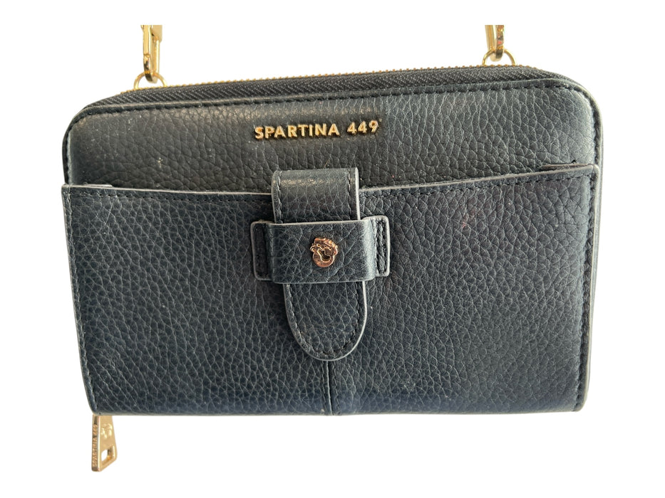 Spartina 449 Black Leather Pebbled Gold Hardware Zip Around Bag Black / Small