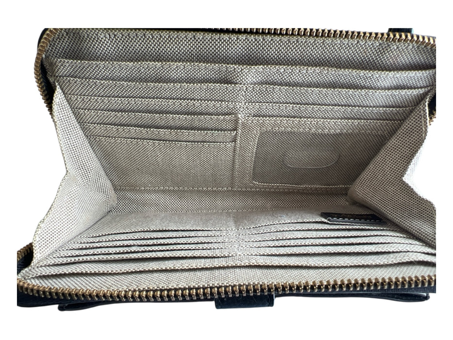 Spartina 449 Black Leather Pebbled Gold Hardware Zip Around Bag Black / Small