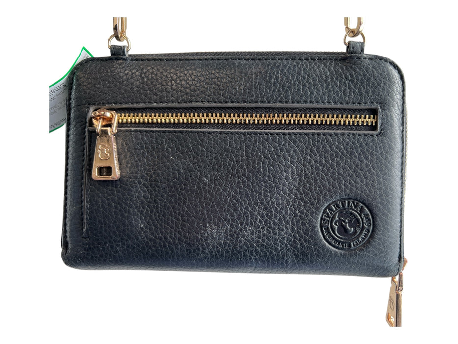 Spartina 449 Black Leather Pebbled Gold Hardware Zip Around Bag Black / Small