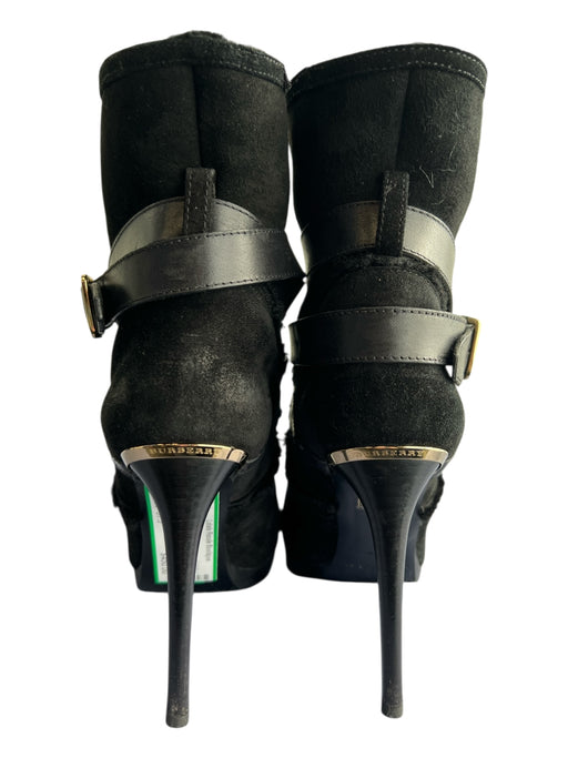 Burberry Shoe Size 37.5 Black Leather Suede Almond Toe Buckle Detail Boots Black / 37.5