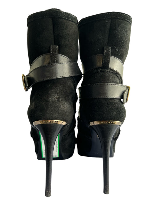 Burberry Shoe Size 37.5 Black Leather Suede Almond Toe Buckle Detail Boots Black / 37.5