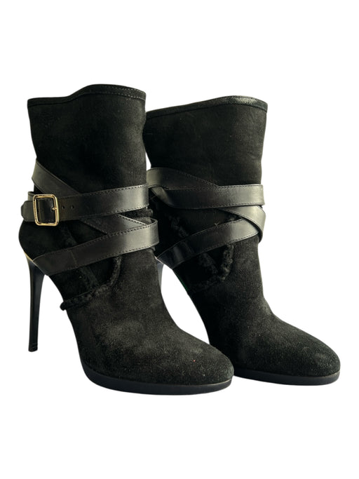 Burberry Shoe Size 37.5 Black Leather Suede Almond Toe Buckle Detail Boots Black / 37.5