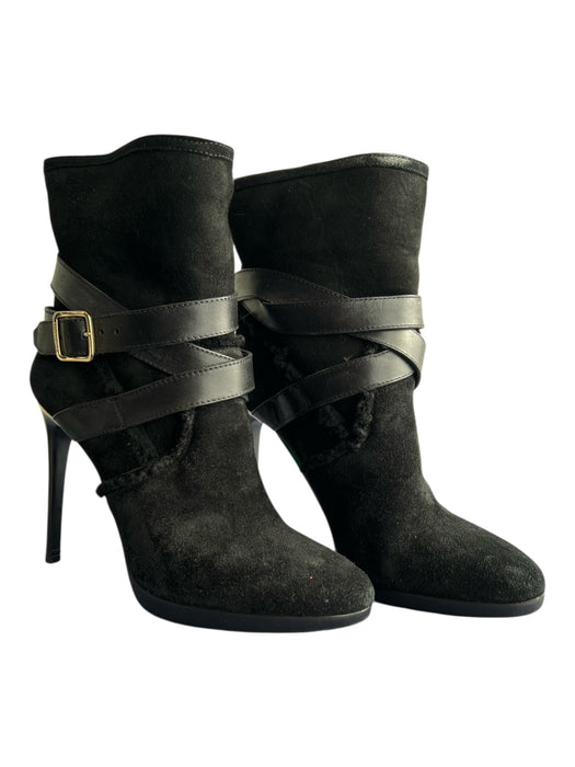 Burberry Shoe Size 37.5 Black Leather Suede Almond Toe Buckle Detail Boots Black / 37.5
