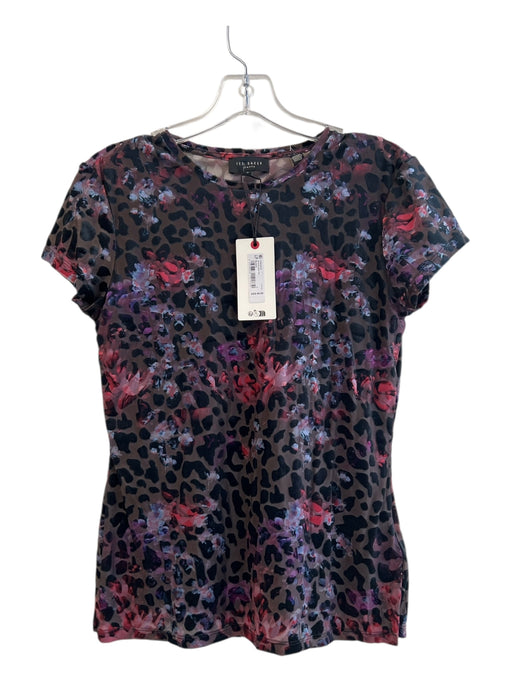 Ted Baker Size NWT Black & Multi Polyester Blend Lepoard Print Shirt Sleeve Top Black & Multi / NWT