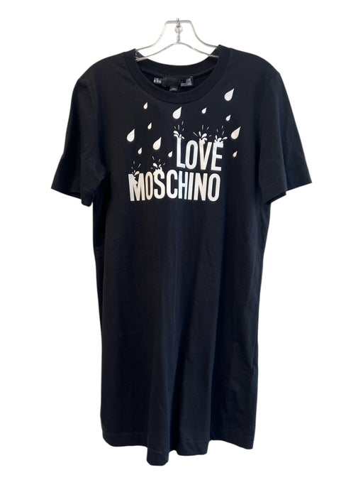 Love Moschino Size 8 Black Cotton Short Sleeve Round Neck Above knee Dress Black / 8