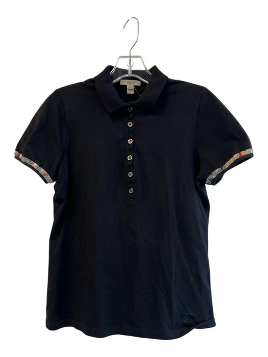 Burberry Brit Size M Black Cotton Quarter Button Short Sleeve Collar Top Black / M